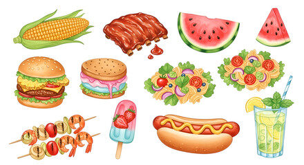 Illustrated Barbecue Spread on Transparent Background