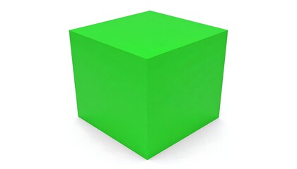 Green Cube with 3D Render, and White Background.
