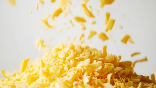 Finely grated cheese falling in midair