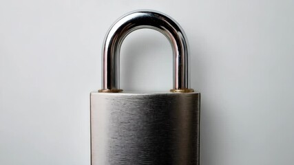 Isolated silver colored padlock centered on a white background representing concepts of security and protection