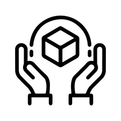 Obraz premium Cube being gently held in two hands (outline style), symbolizing care, protection, and the act of handling something delicate or valuable. Conveys themes of responsibility, support, and importance