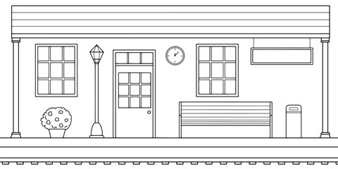 Old railway station platform graphic train sketch illustration vector
