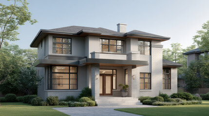 Fototapeta premium luxurious mansion exterior designed for trends featuring sleek lines and modern architecture