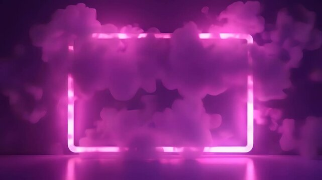 A glowing neon rectangle with rounded corners against a gradient purple and blue background wall