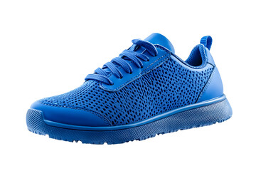 Blue athletic shoe for running, showcasing its breathable mesh texture and vibrant color, ideal for fitness and sportswear product displays, isolated on transparent background