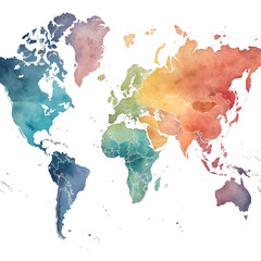 Obraz premium Vibrant watercolor world map showing continents and countries on a black background