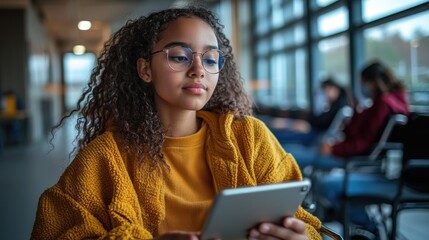 Multiracial Girl  in Wheelchair Using AI Learning App With Eye-Tracking Interface in Inclusive School Setting