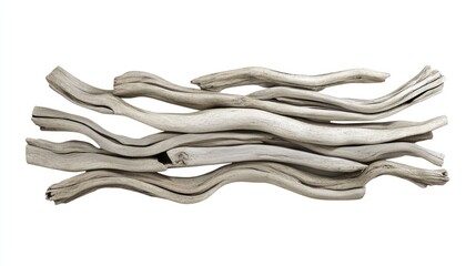 Arrangement of weathered driftwood pieces.