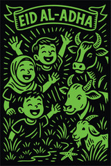 Hand-Drawn Eid al-Adha Illustration in Linocut Style