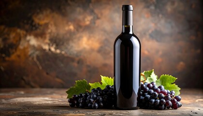 Fototapeta premium Red Wine Bottle Grapes.