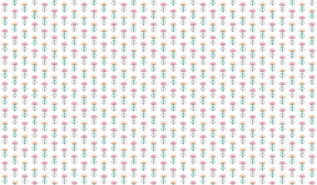 Fototapeta Seamless abstract pattern with small bunch of flower outline in pink red blue green on white background. Vector illustration, for shirt lady dress cloth child baby girl cover decoration textile print