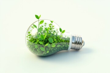 Green Energy Plants Growing Inside Light Bulb  Sustainable Energy Concept
