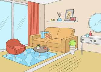 Living room graphic color interior sketch illustration vector 