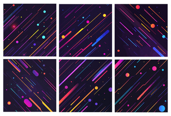 Abstract meteor shower. Geometric pattern light lines asteriod rain retro posters space background, comet meteorite motion effect electric digital tech line vector illustration