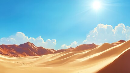 Naklejka premium Bright and sunny desert scene featuring rolling sand dunes, producing a dry and open atmosphere