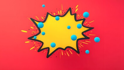 Fototapeta premium The comic book-style speech bubble is designed in the shape of an explosion, with red background and yellow borders. It features bright colors and simple lines, presenting dynamic effects through dots