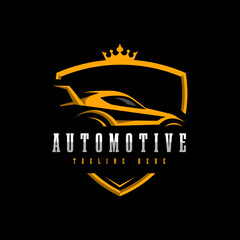 Car logo with shielda and crown. King Automotive Brand 