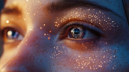 Facial skin with molecules interacting with skin sensors, nerves glowing subtly, conceptual futuristic overlay of brain activity patterns