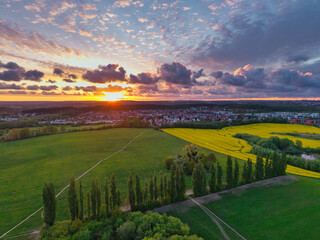 Amazing sunset over the spring fields of Rotmanka, Poland