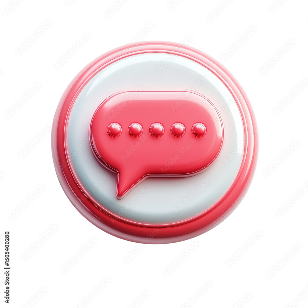 Poster a glossy pink chat bubble icon representing instant messaging and online on transparent background