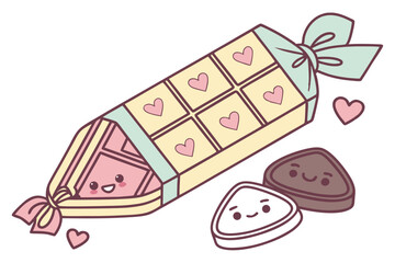 Cute cartoon chocolate candy box and sweets