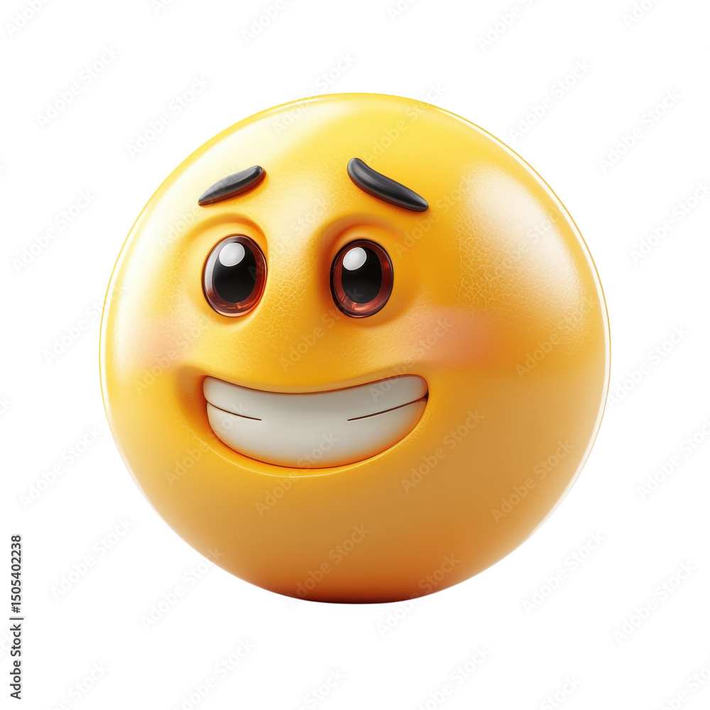 Poster a bashful emoji blushing trying to play it cool expressing a mixture of on transparent background