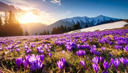 Obraz premium Purple Crocus Flowers in Spring. 