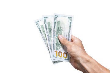 Hand holding amount of money  isolated on white background. After edits.