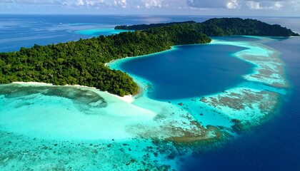 Fototapeta premium Aerial View of Island and Surrounding Islands – Tropical Coastal Landscape