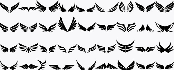 Fototapeta premium Collection of Black Wing Designs: Various Styles & Shapes