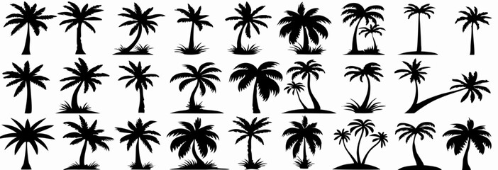 Collection of 30 Black Silhouette Palm Trees