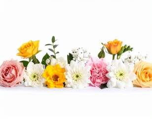 Fototapeta premium Different beautiful flowers in row isolated on white, 