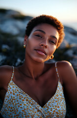 Elegant woman at sunset with glowing light 
