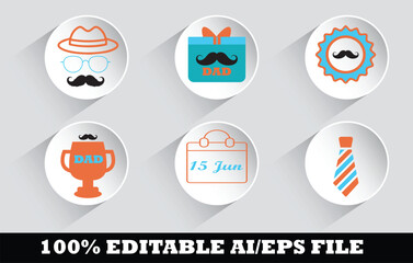 Father’s Day Icon Set – Dad Icons, Gifts, Mustache, Tie, Tools & Celebration Vectors