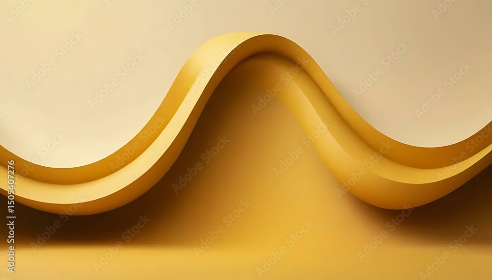 Poster abstract golden wave form gently curves in minimalist golden backdrop. calm simplicity and warmth.
