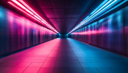 Fototapeta premium Vibrant neon blue and pink light tunnel, creating a dynamic background for immersive 