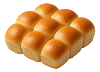 A batch of nine golden brown dinner rolls arranged in a 3x3 pattern, showcasing their soft and fluffy texture.