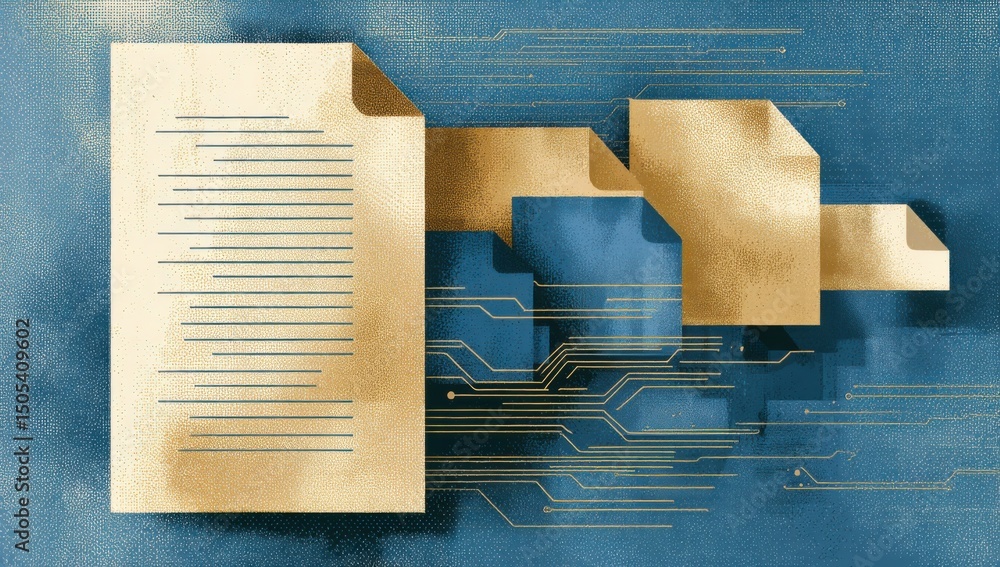 Leinwandbilder digital documents and data flow in abstract style, illustrating information management and technolog