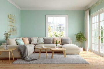 Light, airy living room with a sectional sofa and natural light.