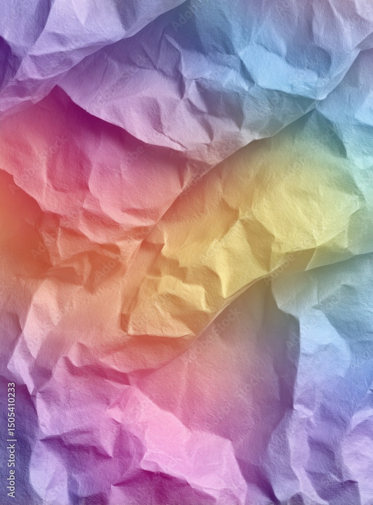Poster crumpled paper texture with rainbow gradient, representing creativity and colorful backgrounds for d