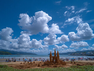 Children playing in the sand at the beach