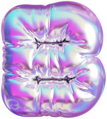 3D Holographic purple inflatable letter B with a iridescent plastic effect, inflated balloon style typography for trendy futuristic design