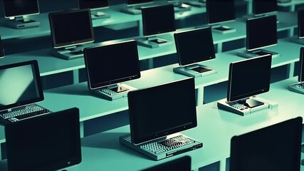 Endless Computer Network in Cold Lighting with a Technological Ambience - Powered by Adobe