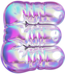 3D Holographic purple inflatable letter E with a iridescent plastic effect, inflated balloon style typography for trendy futuristic design