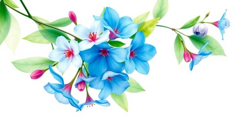 Obraz premium Vibrant blue watercolor bouquet, blossoms, leaves, white background , decoration, paint