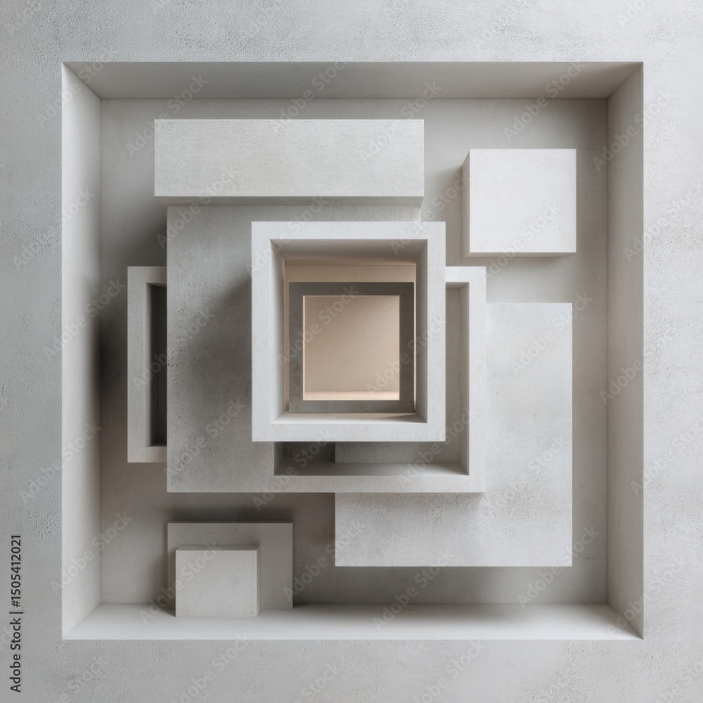 Poster Abstract Concrete Blocks and Square Frames, Representing Modern Architecture and Creative Minimalism : Generative AI
