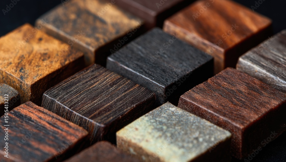 Poster Close-Up of Assorted Wood Blocks, Showcasing Texture and Material Diversity for Sustainable Design and Construction Projects : Generative AI
