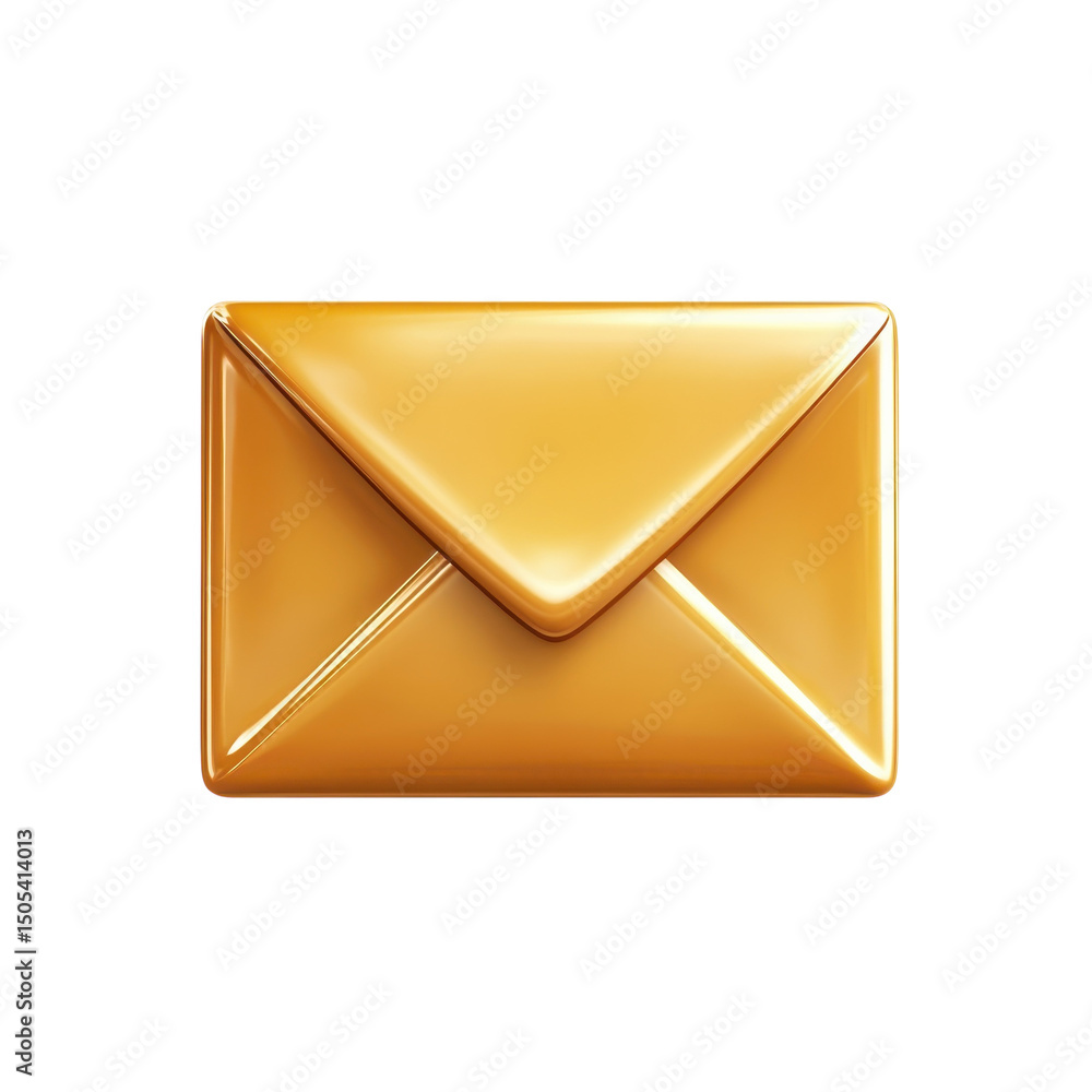 Poster a gleaming golden envelope symbolizing new messages and fresh on transparent background