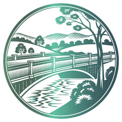 A bridge over a calm river with vector design and illustration