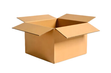 Craft box open, packaging box isolated on transparent background